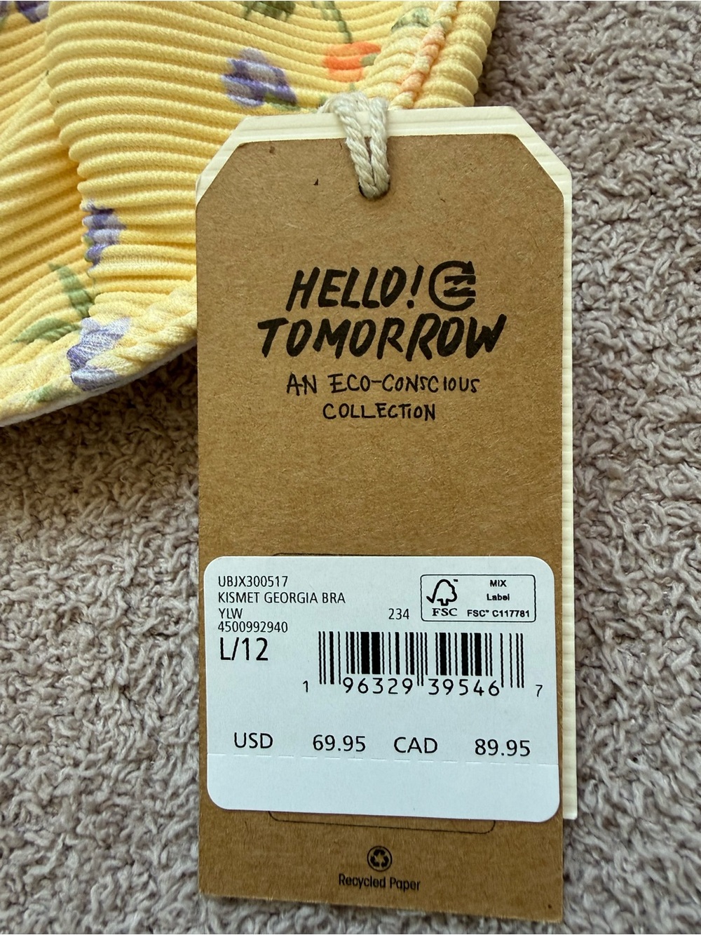 NEW - Billabong - Kismet Georgia Ribbed Underwire Bikini Swim Bra - YELLOW - Picture 7 of 8